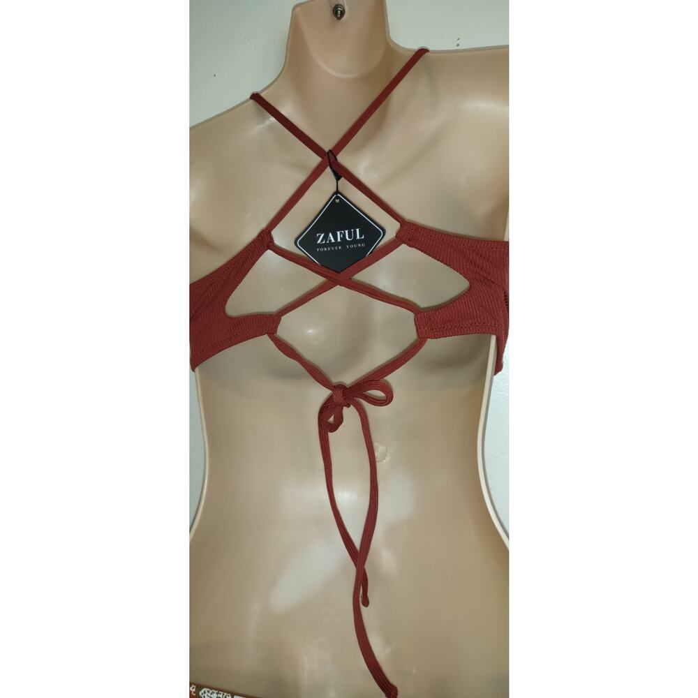Zaful Bikini Swimsuit Sz S 4 NWT Strappy Back 2 Piece Rust, Brown,White NEW - Picture 6 of 15